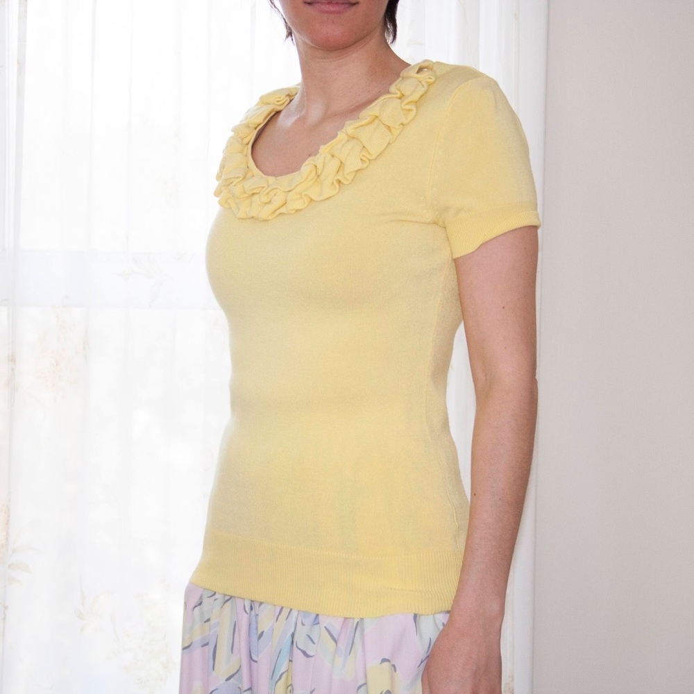 The Limited Yellow Ruffle Neck Top